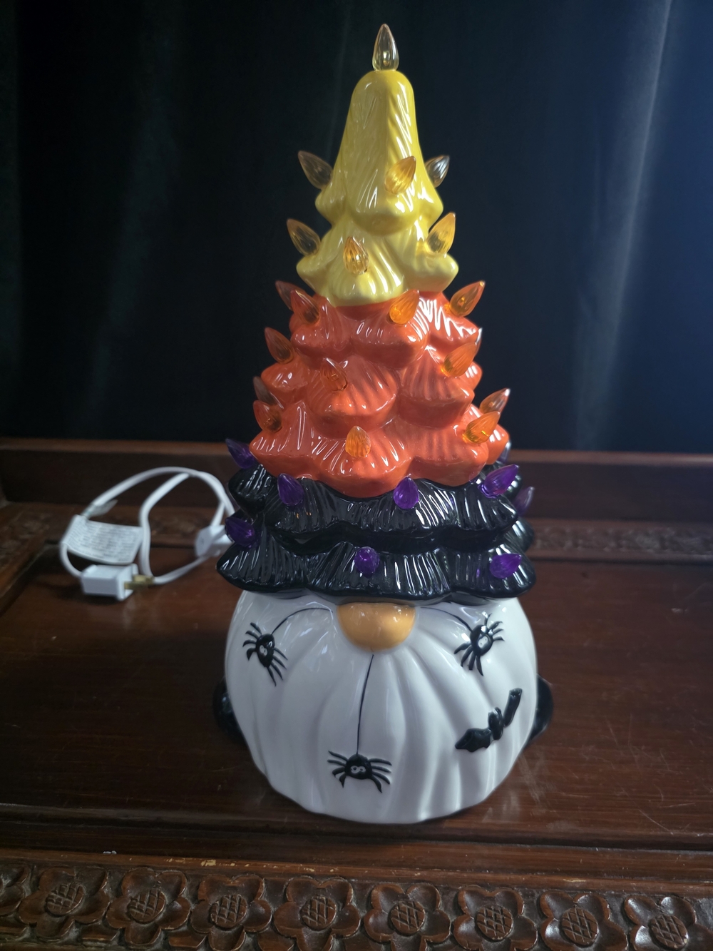 Halloween Stacked Tree Gnome Ceramic Night Light - Orange, Yellow, Black, White